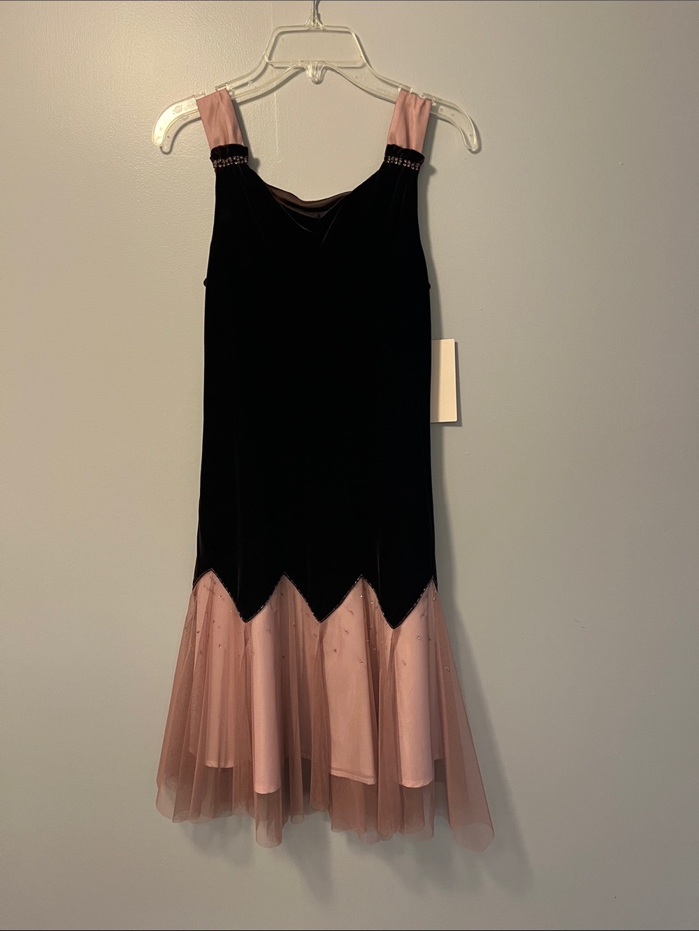 Biscotti Brown Velvet Dress with Blush Pink Tulle Accents